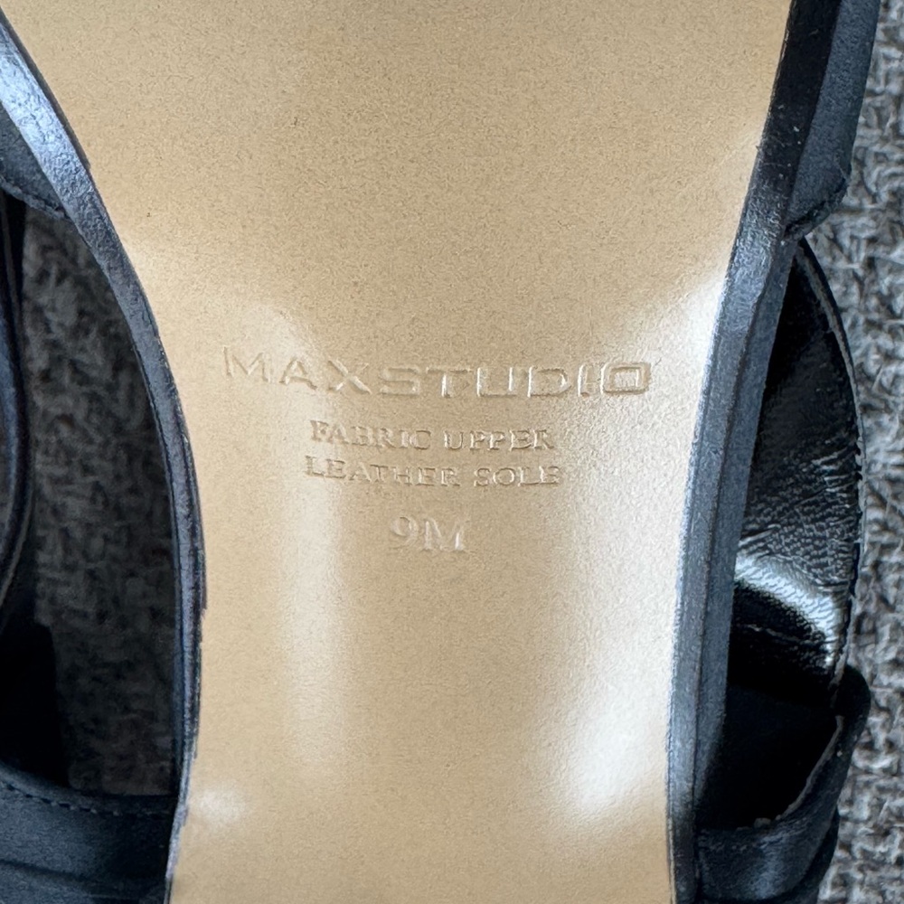 MAX STUDIO Black Satin Slingback Heels with Rosette Detail Size 9 - Picture 8 of 10